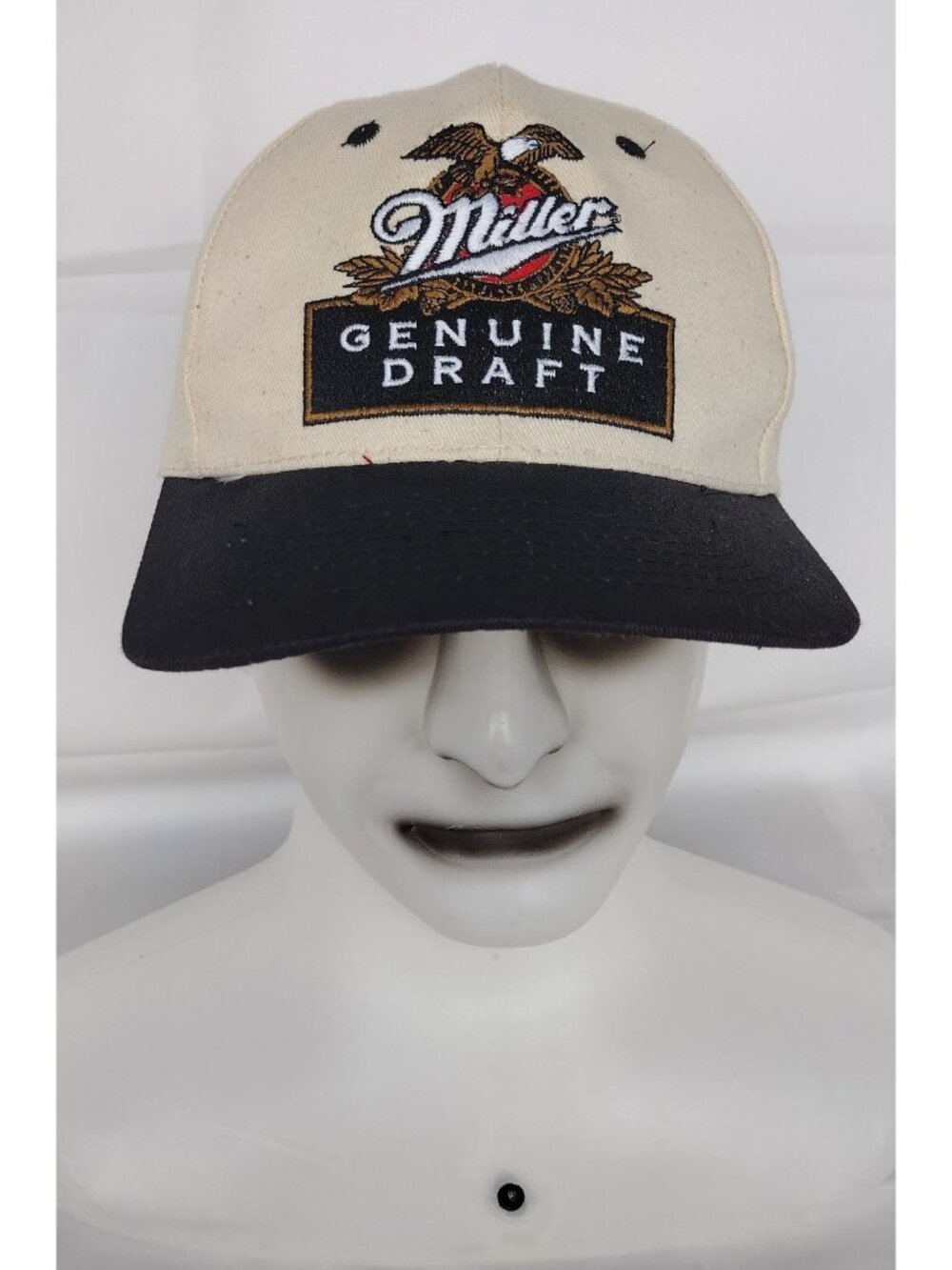 Vintage Miller Genuine Draft Hat Cap Snap Back White Black Beer Eagle Logo 90s